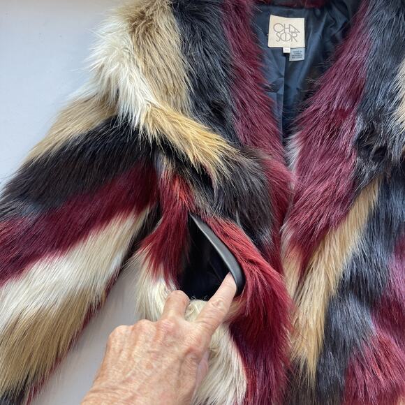 Chaser Faux Fur Party Coat Jacket Multi Color Size M New Years Event Vegas Club - Picture 8 of 13